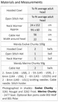 Knitting Pattern - Wendy 5900 - Evolve & Merino Chunky - Hooded Cowl, Open Stitch Hat, Neck Warmer and Cable Hat
